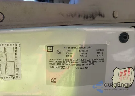 2009 Chevrolet Cobalt Lt z USA, uszkodzony, nr VIN 1G1AT58H797272688